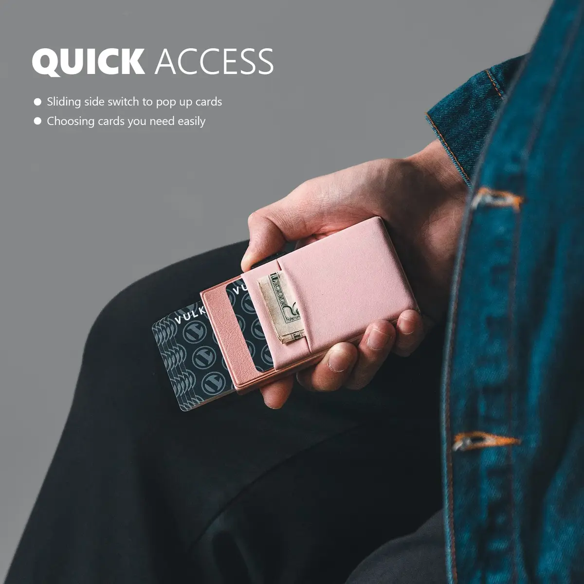 VULKIT Minimalist Pop Up Card Holder Wallet with ID Window & Airtag Pocket | Pink 6.8cm x 10.4cm - view 3