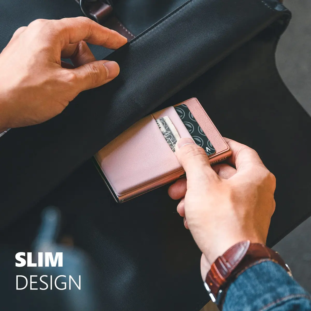 VULKIT Minimalist Pop Up Card Holder Wallet with ID Window & Airtag Pocket | Pink 6.8cm x 10.4cm - view 4