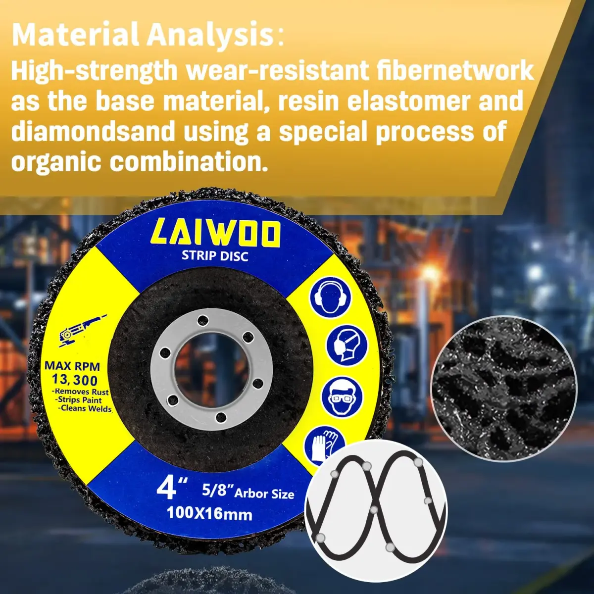 LAIWOO Black 10Pack Strip Disc Wheel 100mm (4") x 1mm (0.04") | Diamond Abrasive for Metal Surface Prep - view 3