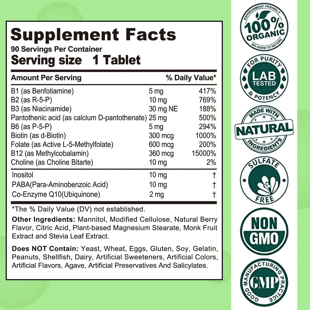 EnvyCure Sugar Free Vitamin B Complex with Methyl B12, MethylFolate, B6, B1, B2, B3, 90 Count (Pack of 2) | Fast Dissolve, Vegan, Energy & Neural Support - view 2