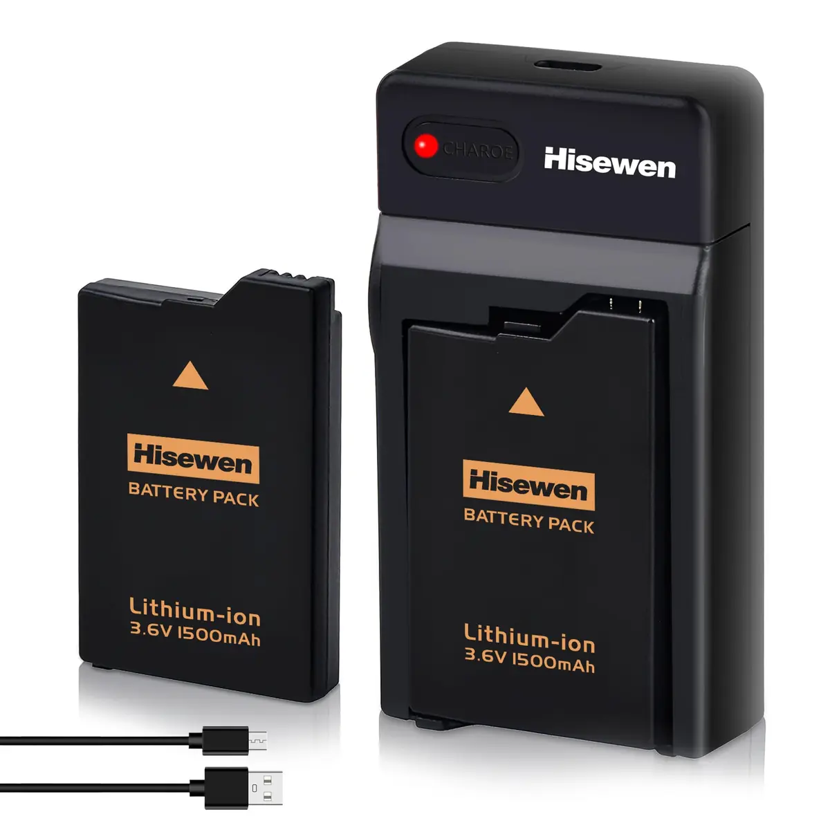 Hisewen PSP 3000 Battery and Charger for Sony PSP 2000/3000 Slim Consoles | 1500mAh Li-ion Rechargeable Pack with LED USB Charger - main product image