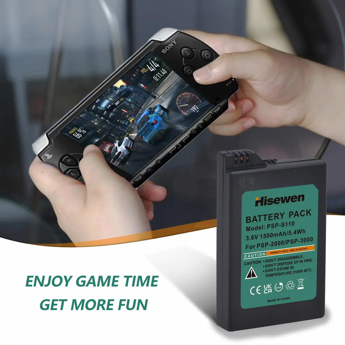 Hisewen PSP 3000 Battery and Charger for Sony PSP 2000/3000 Slim Consoles | 1500mAh Li-ion Rechargeable Pack with LED USB Charger - view 7