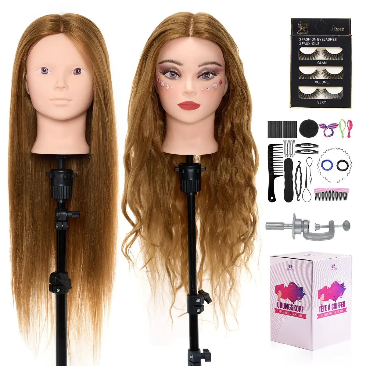Neverland Beauty & Health Mannequin Head with 80% Real Human Hair | 28 Inch for Hair Styling & Make up Practice - main product image