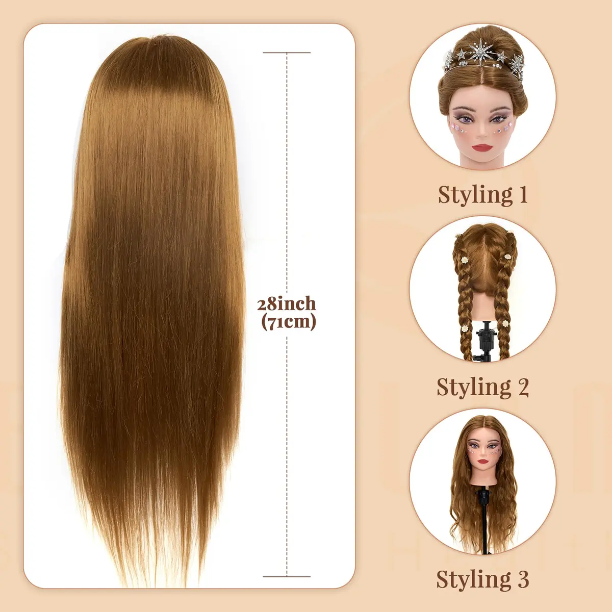 Neverland Beauty & Health Mannequin Head with 80% Real Human Hair | 28 Inch for Hair Styling & Make up Practice - view 6