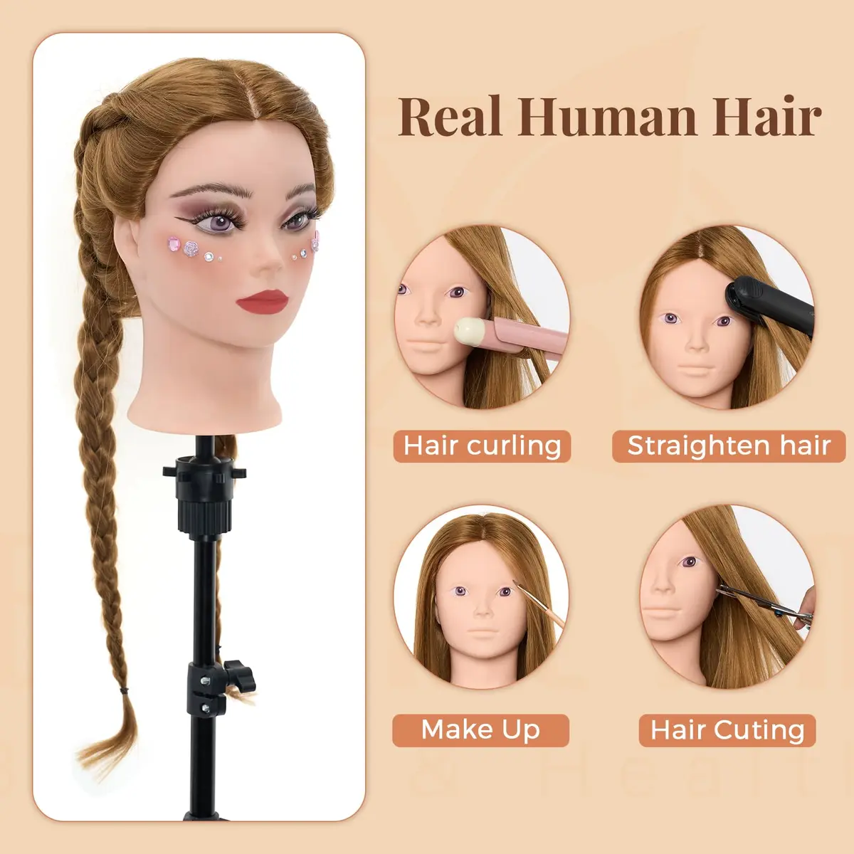Neverland Beauty & Health Mannequin Head with 80% Real Human Hair | 28 Inch for Hair Styling & Make up Practice - view 2