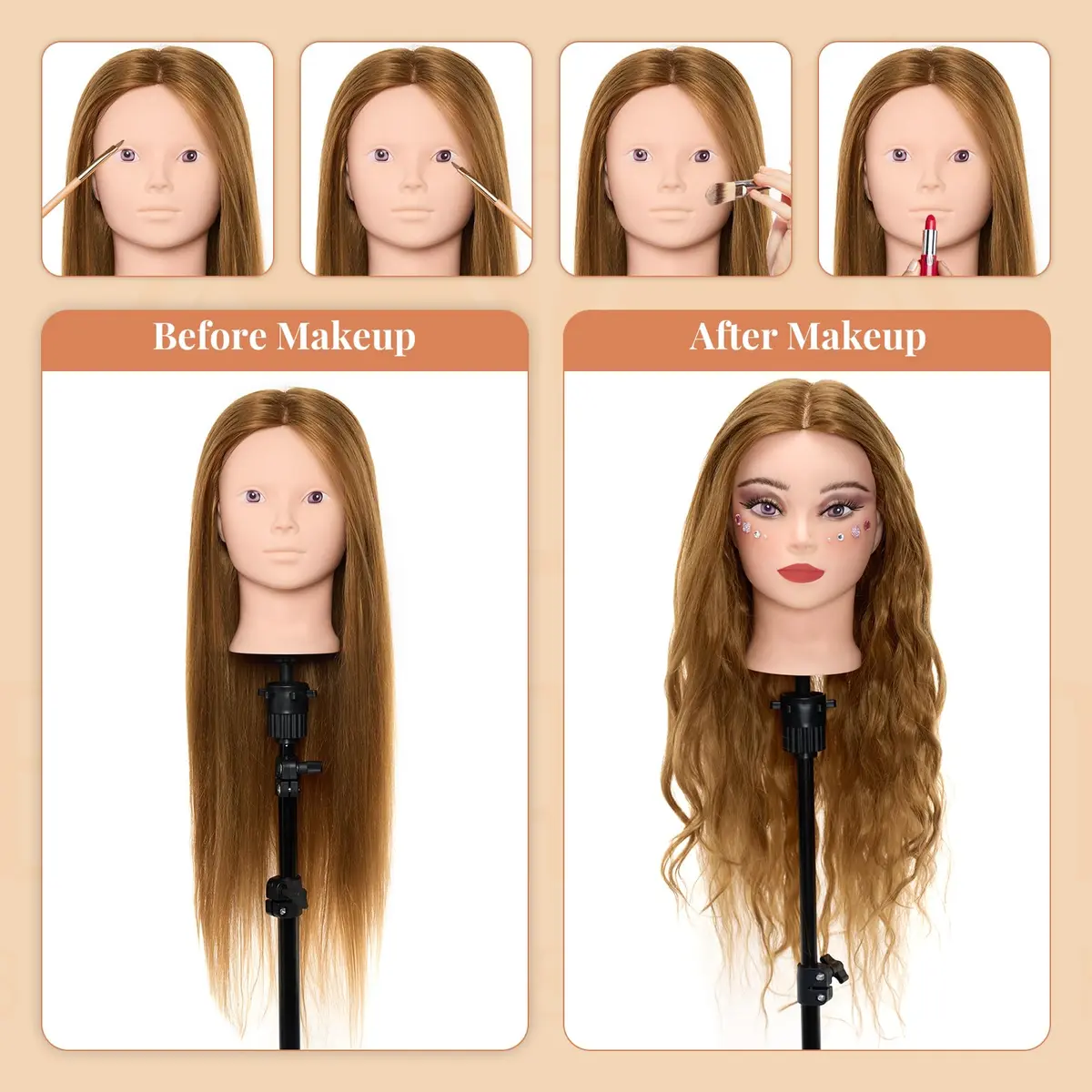 Neverland Beauty & Health Mannequin Head with 80% Real Human Hair | 28 Inch for Hair Styling & Make up Practice - view 3