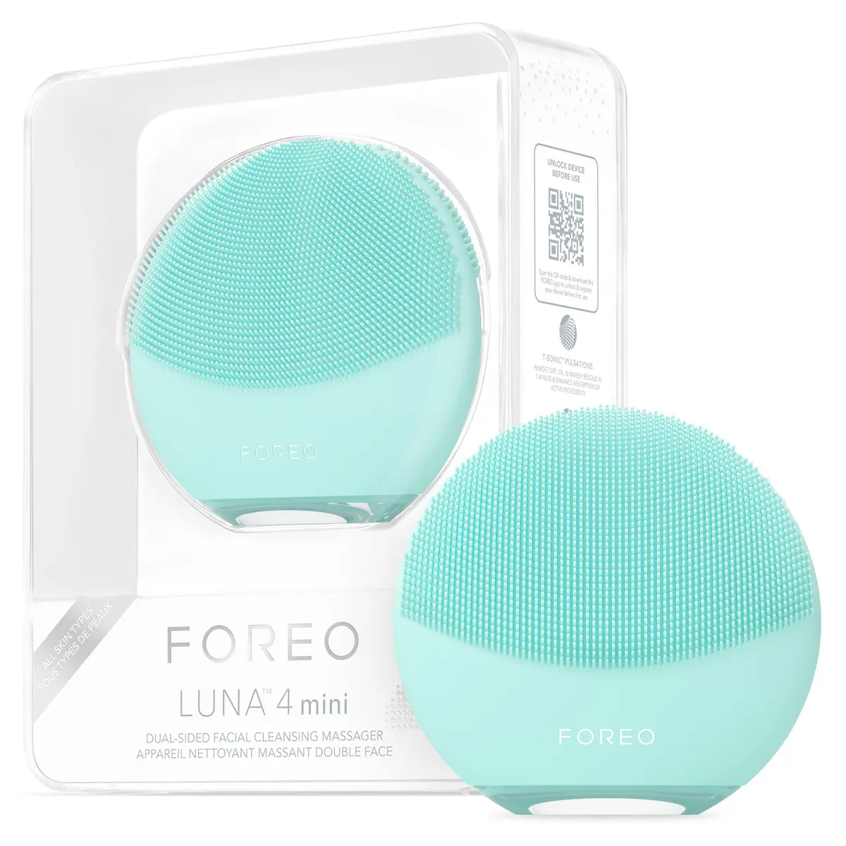 FOREO Luna 4 mini Facial Cleansing Brush & Face Massager, Arctic Blue | Deep 2-Zone Silicone & T-Sonic Pulsations - main product image