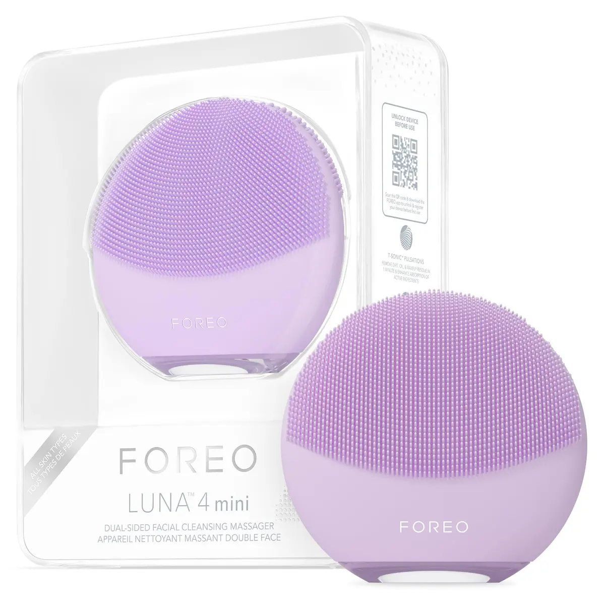 FOREO Luna 4 mini Facial Cleansing Brush & Face Massager, Lavender | Deep Clean & Glow Boost (70-120 chars) - main product image