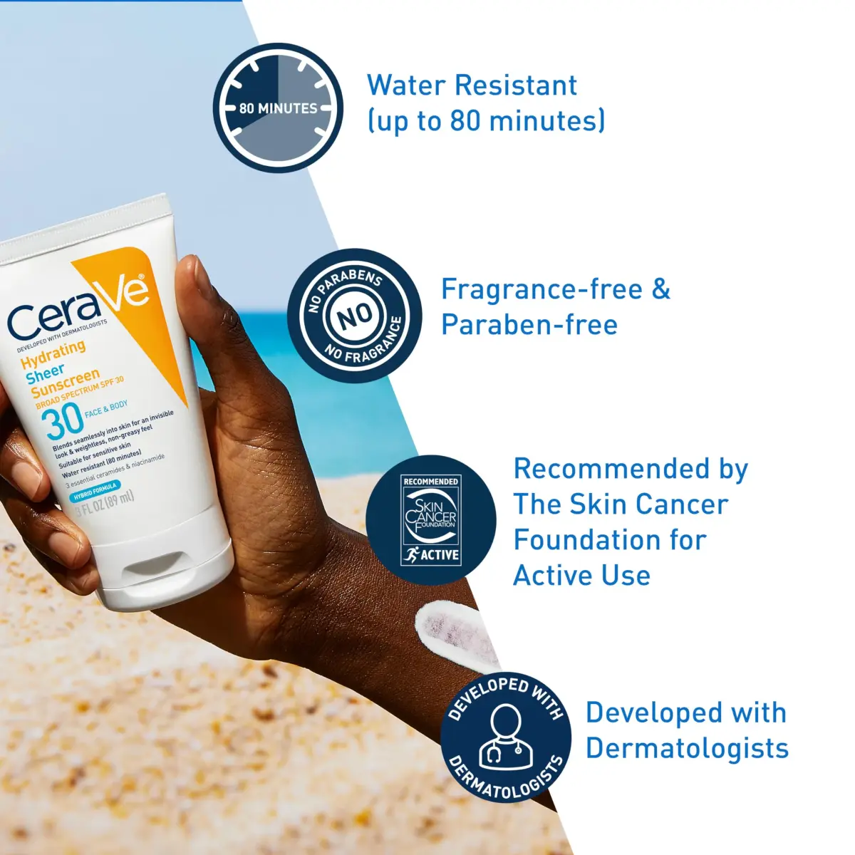 CeraVe Hydrating Sheer Sunscreen SPF 30 with Hyaluronic Acid, 89ml (3 Fl Oz) | Hybrid Formula with Zinc Oxide & Ceramides - view 4