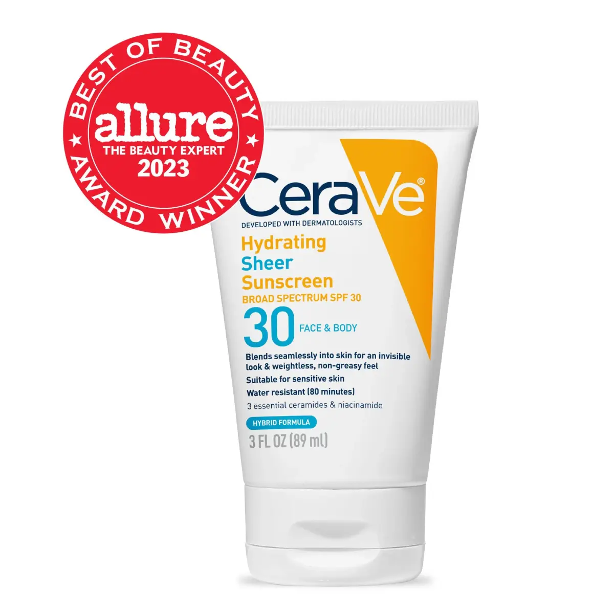 CeraVe Hydrating Sheer Sunscreen SPF 30 with Hyaluronic Acid, 89ml (3 Fl Oz) | Hybrid Formula with Zinc Oxide & Ceramides - view 2