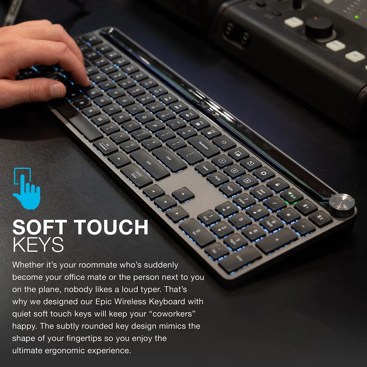 JLab Epic Wireless Keyboard Bluetooth 5.2 Multi-Device Backlit 108 Keys Black | Connect 3 Devices Instantly - view 6
