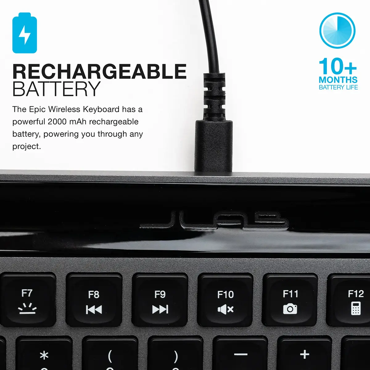 JLab Epic Wireless Keyboard Bluetooth 5.2 Multi-Device Backlit 108 Keys Black | Connect 3 Devices Instantly - view 8