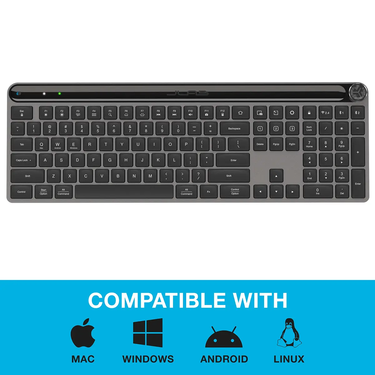 JLab Epic Wireless Keyboard Bluetooth 5.2 Multi-Device Backlit 108 Keys Black | Connect 3 Devices Instantly - view 2