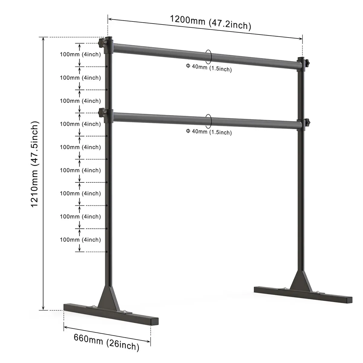 SELEWARE 4 FT Steel Freestanding Ballet Barre | Height Adjustable Dance Bar for Home & Studio Use - view 6