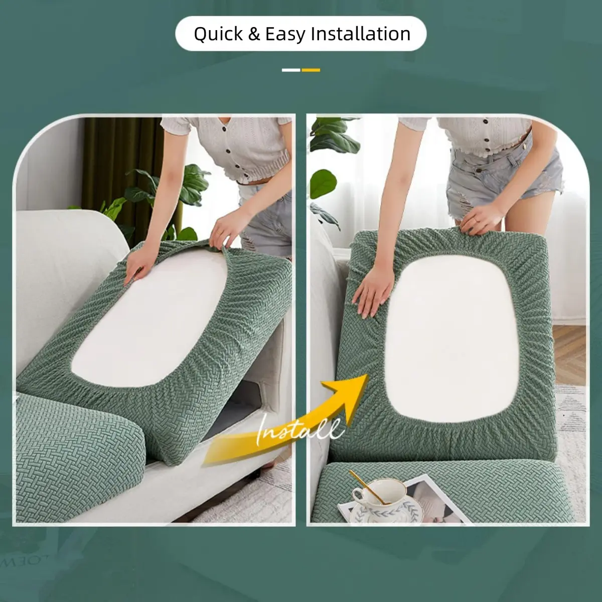 Jonuiony Universal Sofa Slipcover 2024 Wear-Resistant High Stretch Furniture Protector (Yellow, Large 1 Seat) | Full Sofa Coverage - view 10
