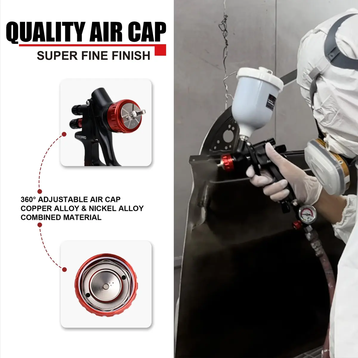 AEROPRO A608 HVLP Air Spray Gun with 1.3mm Nozzle and 600cc Cup | High Transfer Efficiency for Automotive Painting - view 4