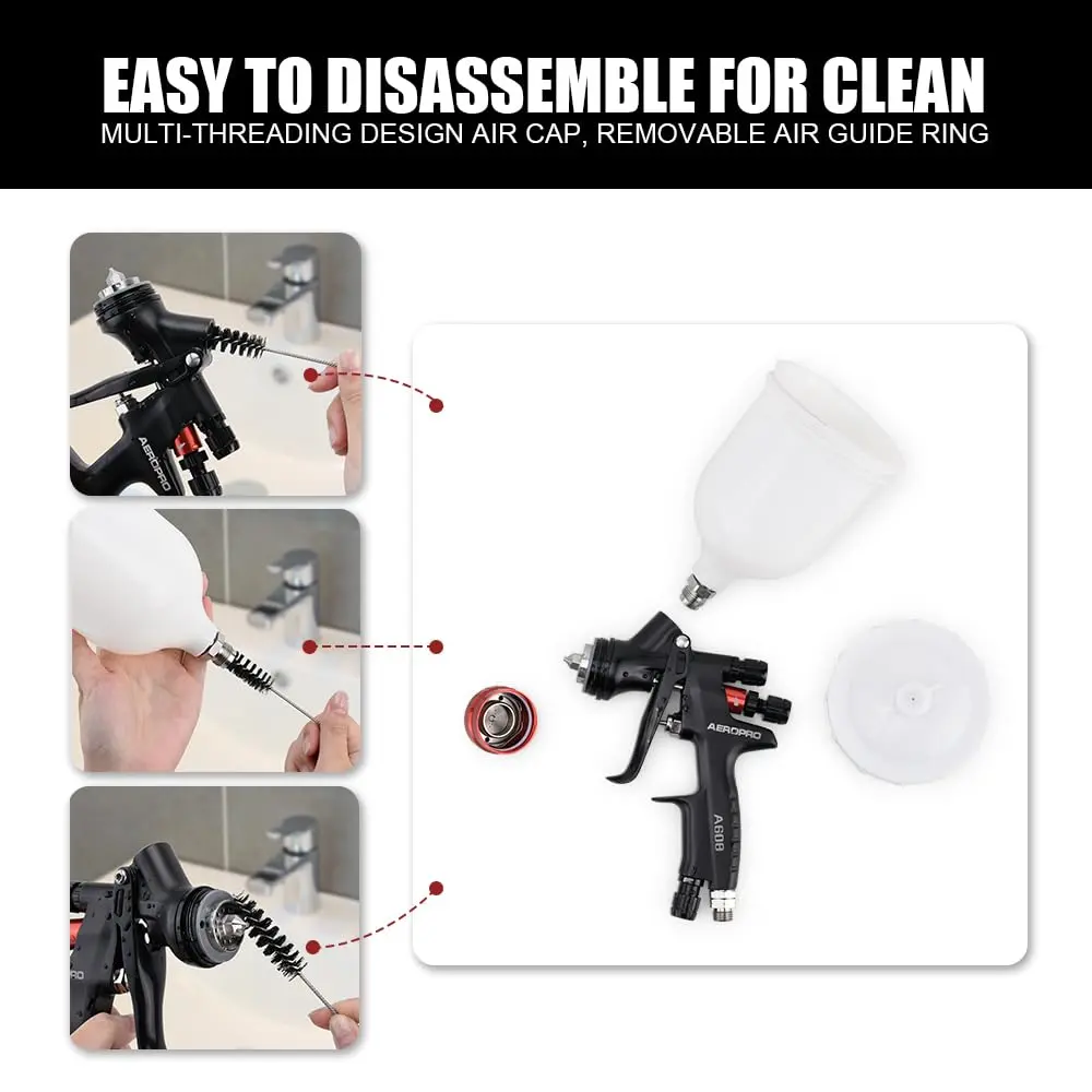 AEROPRO A608 HVLP Air Spray Gun with 1.3mm Nozzle and 600cc Cup | High Transfer Efficiency for Automotive Painting - view 6