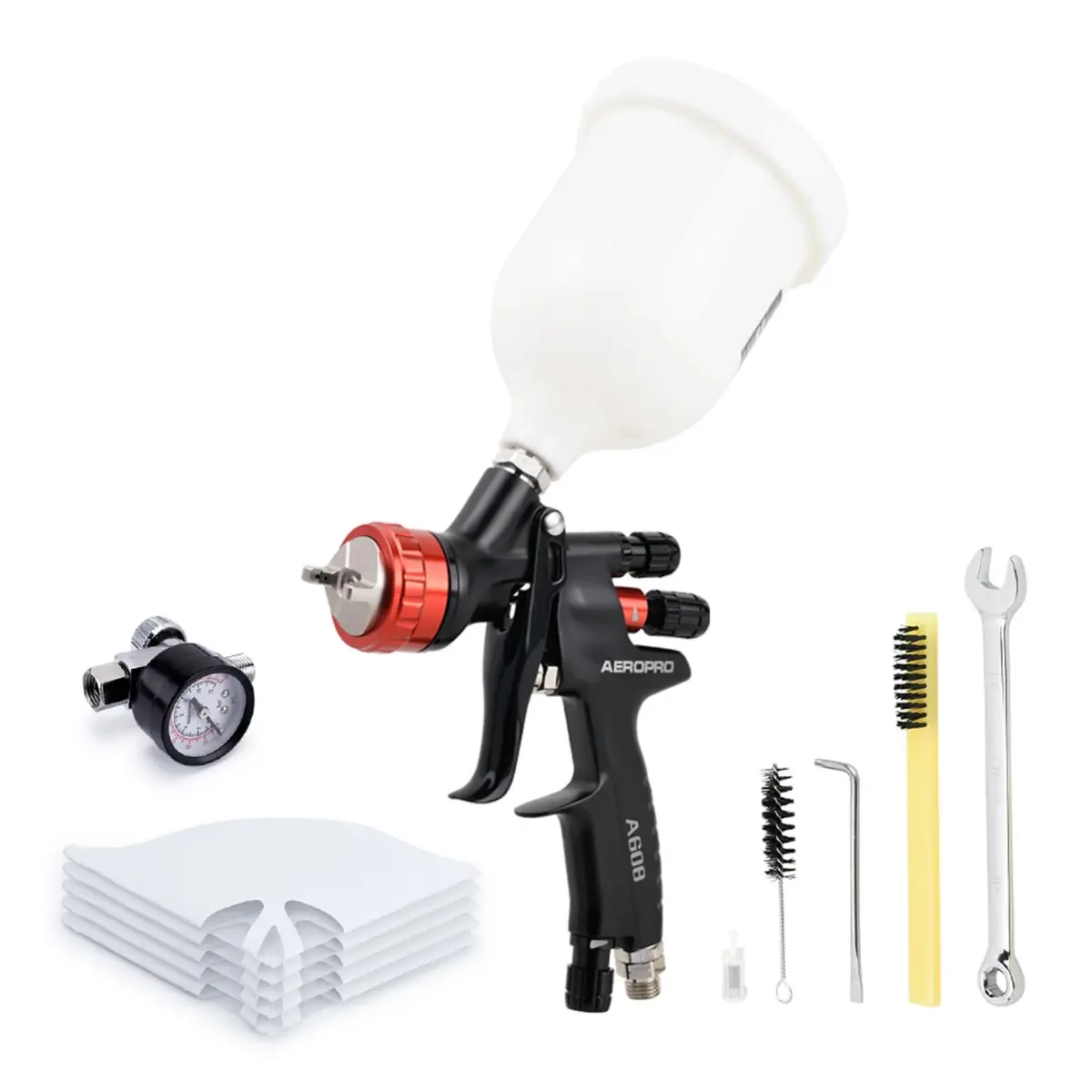 AEROPRO A608 HVLP Air Spray Gun with 1.3mm Nozzle and 600cc Cup | High Transfer Efficiency for Automotive Painting - main product image