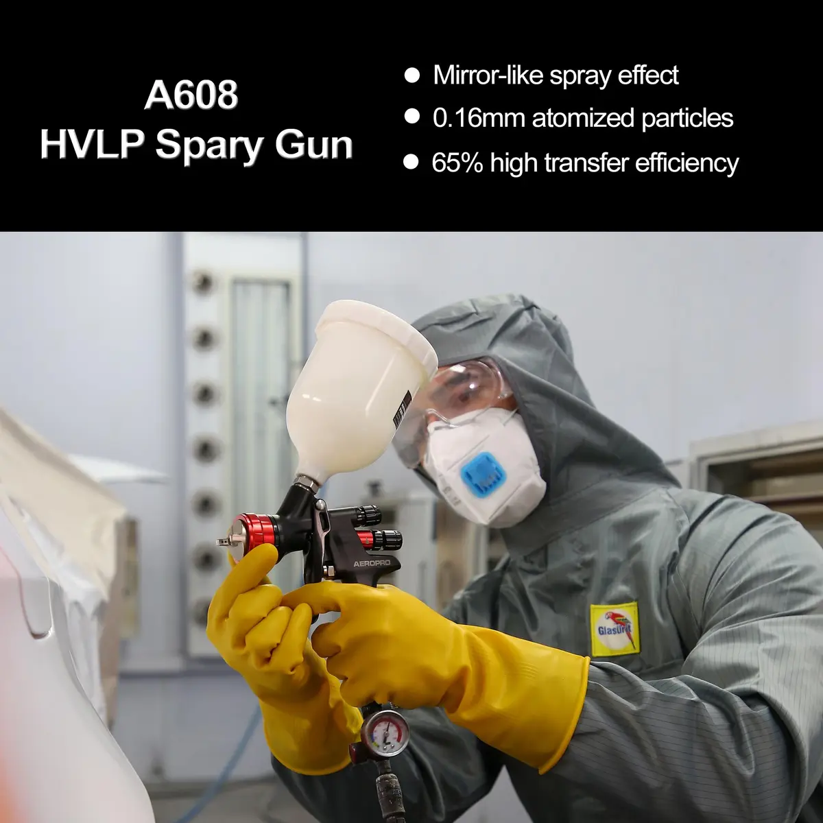 AEROPRO A608 HVLP Air Spray Gun with 1.3mm Nozzle and 600cc Cup | High Transfer Efficiency for Automotive Painting - view 2