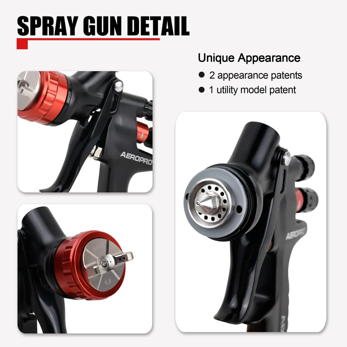 AEROPRO A608 HVLP Air Spray Gun with 1.3mm Nozzle and 600cc Cup | High Transfer Efficiency for Automotive Painting - view 3