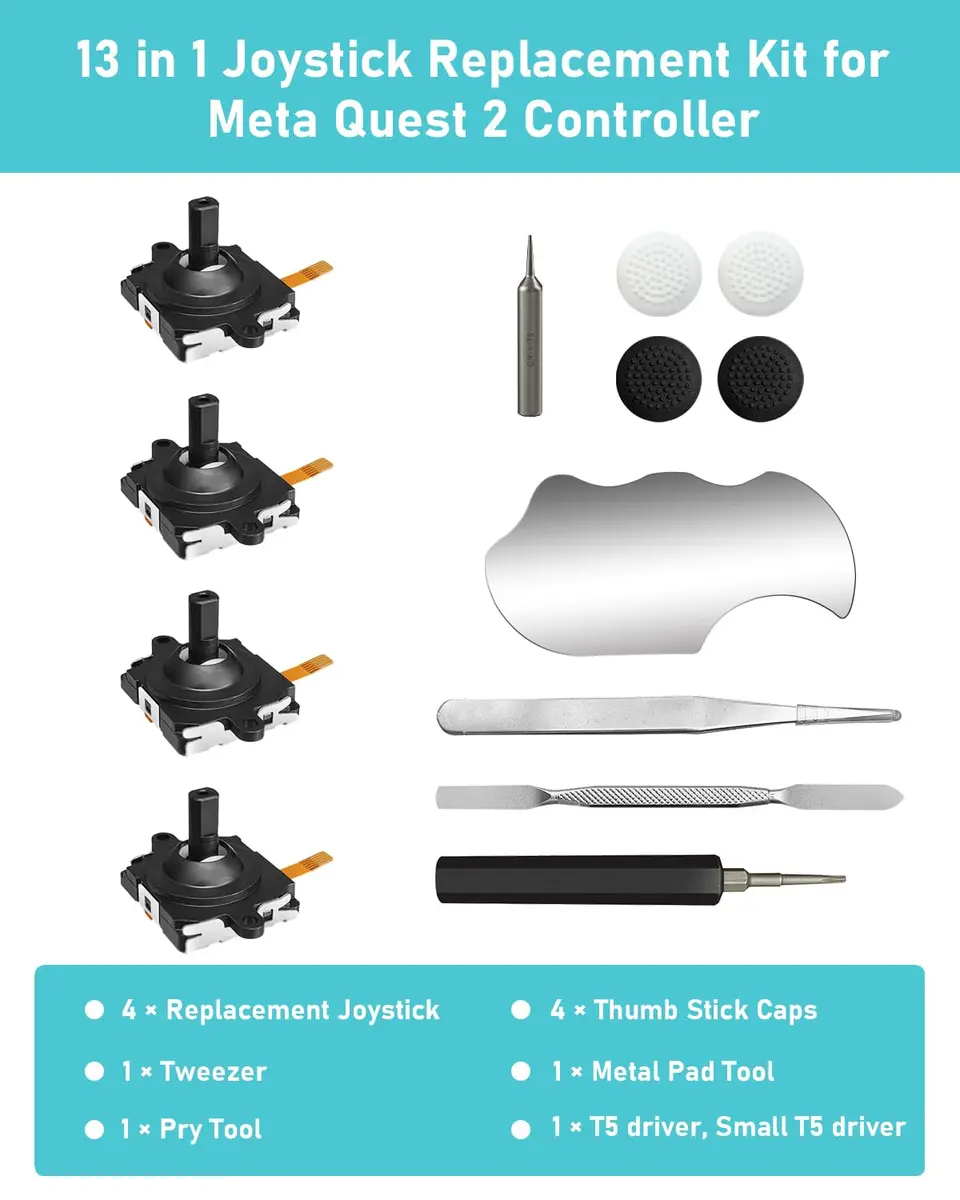 OLCLSS Joystick Replacement Kit for Oculus Quest 2 & Meta Quest 3 Controllers | 3rd Gen Analog Stick Repair Set with T5 Screwdriver & Thumbstick Caps - view 6