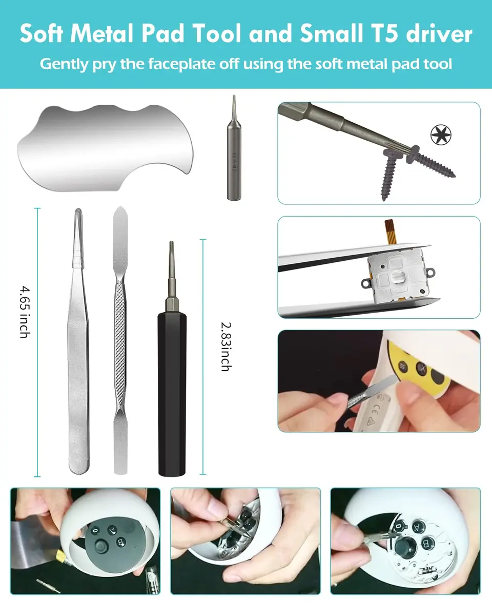 OLCLSS Joystick Replacement Kit for Oculus Quest 2 & Meta Quest 3 Controllers | 3rd Gen Analog Stick Repair Set with T5 Screwdriver & Thumbstick Caps - view 4