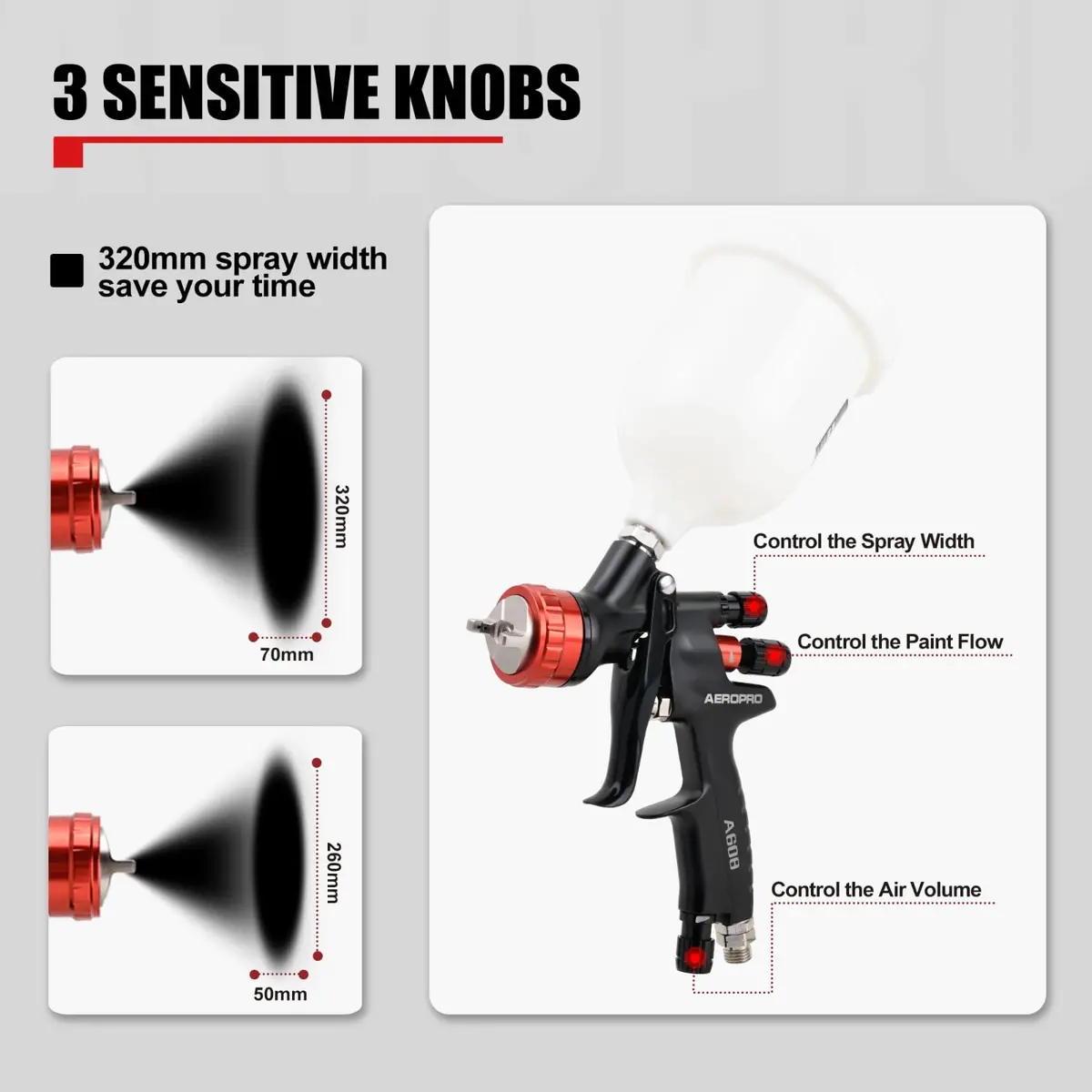 AEROPRO A608 HVLP Air Spray Gun 1.3mm Nozzle 600cc Cup | High Transfer Efficiency Automotive Paint Sprayer - view 5