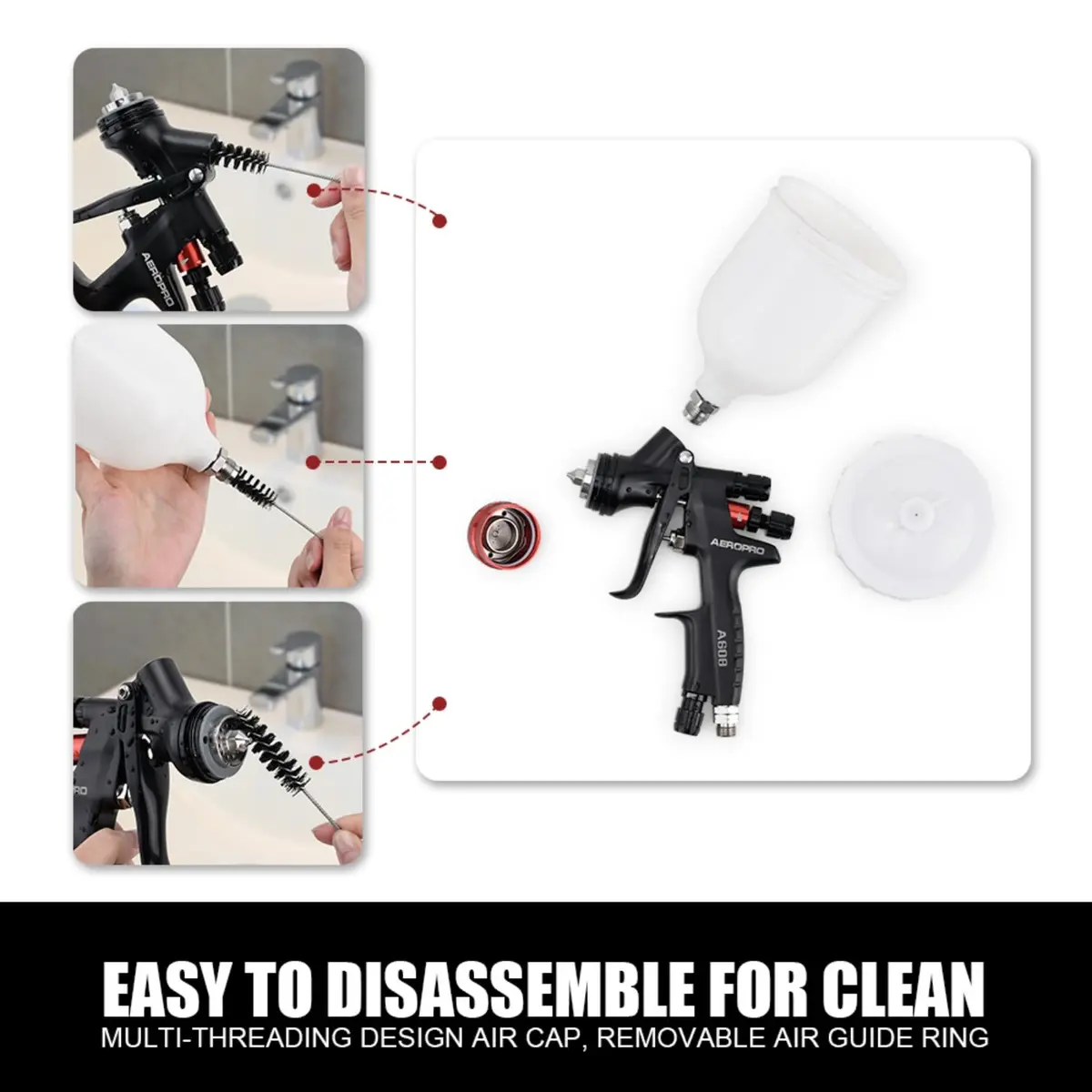 AEROPRO A608 HVLP Air Spray Gun 1.3mm Nozzle 600cc Cup | High Transfer Efficiency Automotive Paint Sprayer - view 6