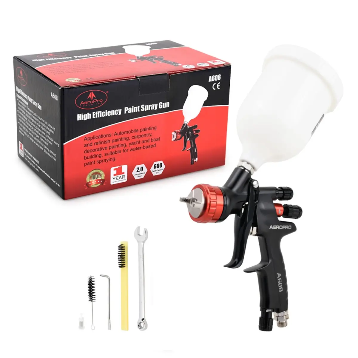 AEROPRO A608 HVLP Air Spray Gun 1.3mm Nozzle 600cc Cup | High Transfer Efficiency Automotive Paint Sprayer - view 8