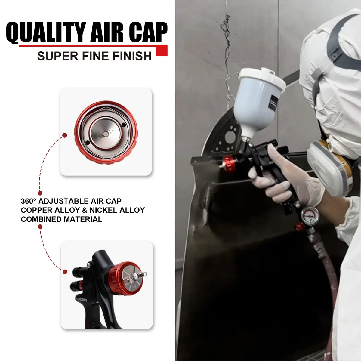 AEROPRO A608 HVLP Air Spray Gun 1.3mm Nozzle 600cc Cup | High Transfer Efficiency Automotive Paint Sprayer - view 4