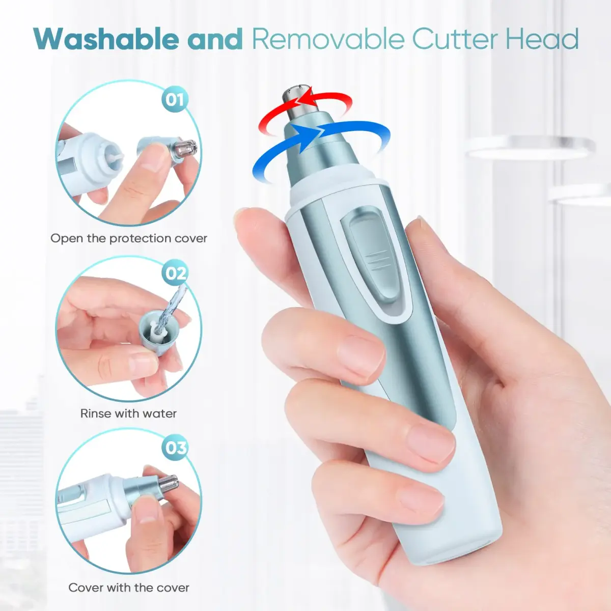 ZORAMI Professional Ear and Nose Hair Trimmer Blue | Painless Dual-Edge Blades for Men & Women - view 5