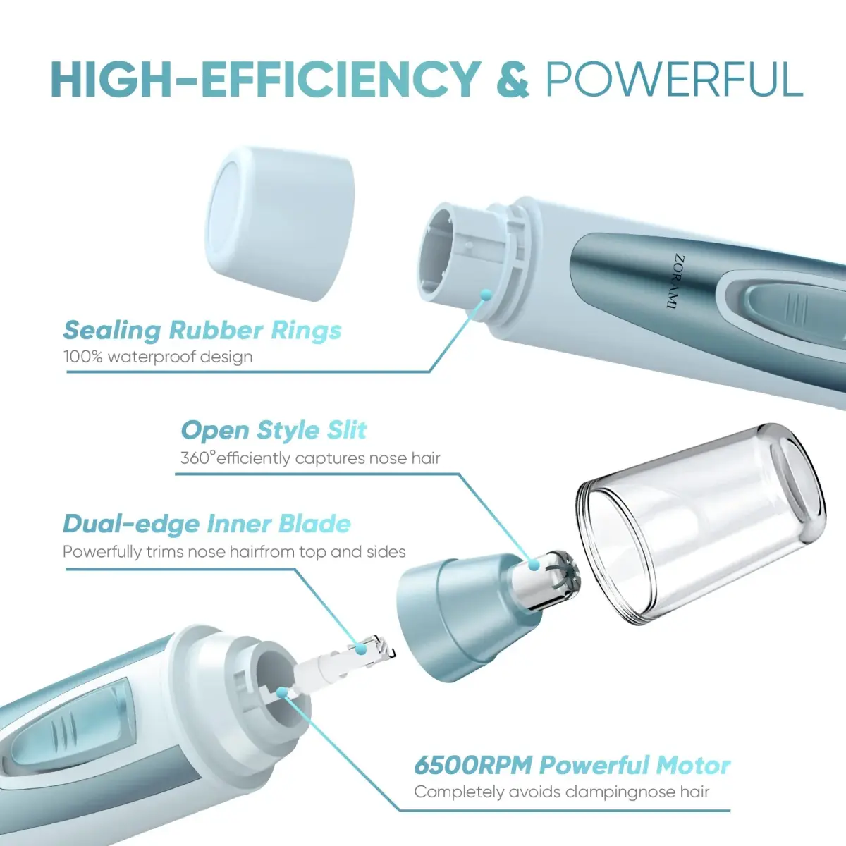 ZORAMI Professional Ear and Nose Hair Trimmer Blue | Painless Dual-Edge Blades for Men & Women - view 4