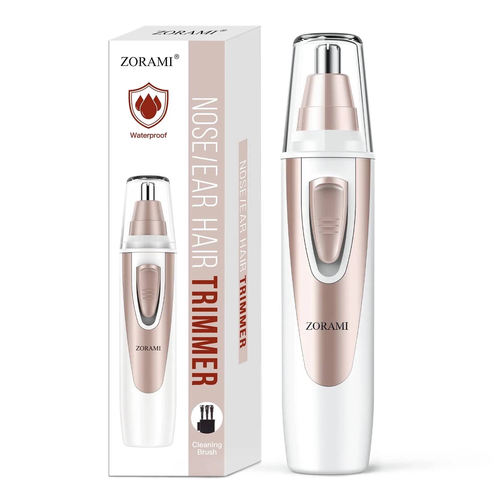 ZORAMI Ear and Nose Hair Trimmer Clipper for Men Women, Battery-Operated with IPX7 Waterproof, Dual Edge Blades, Pink - main product image
