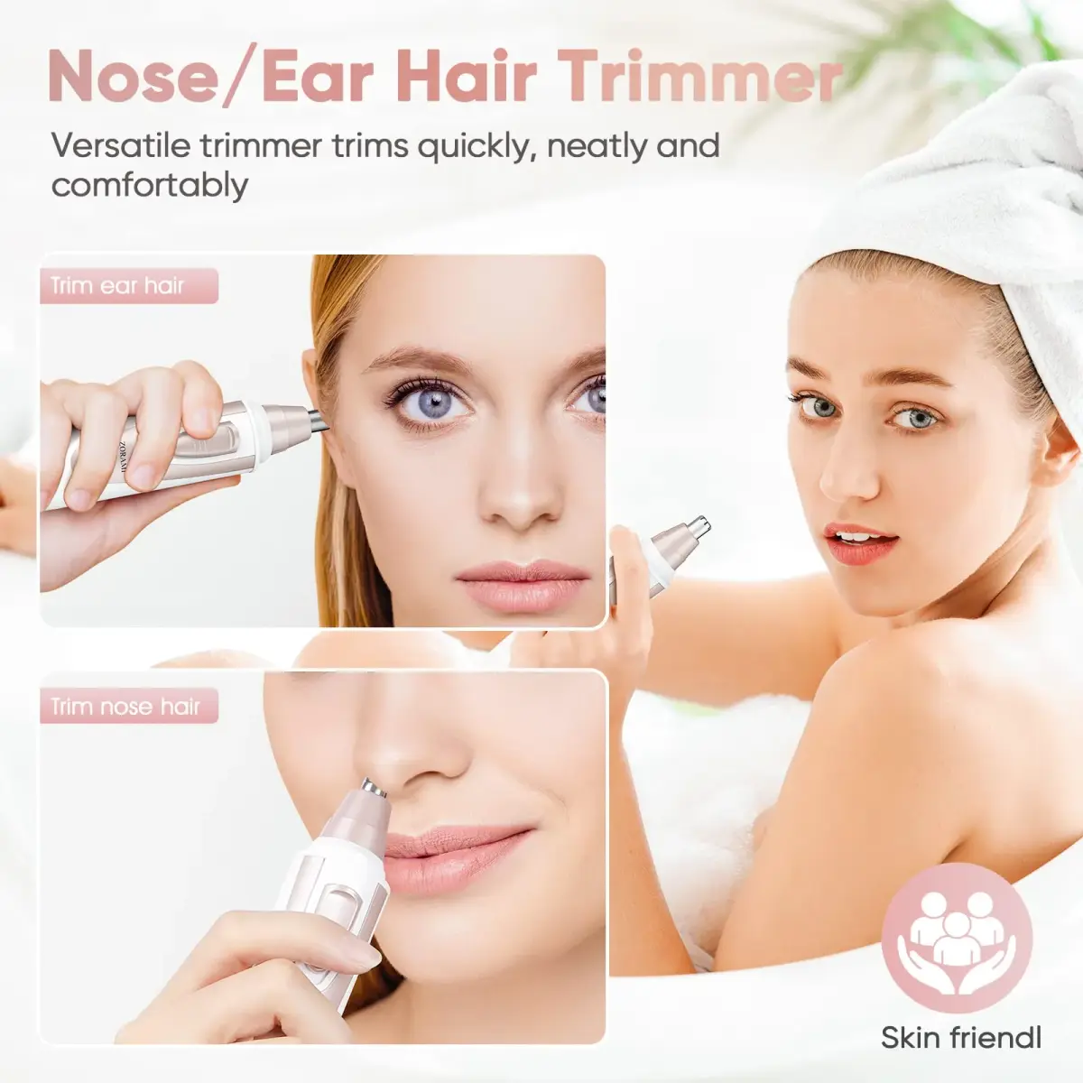 ZORAMI Professional Ear and Nose Hair Trimmer Pink | Painless Facial Hair Trimmer with IPX7 Waterproof - view 2