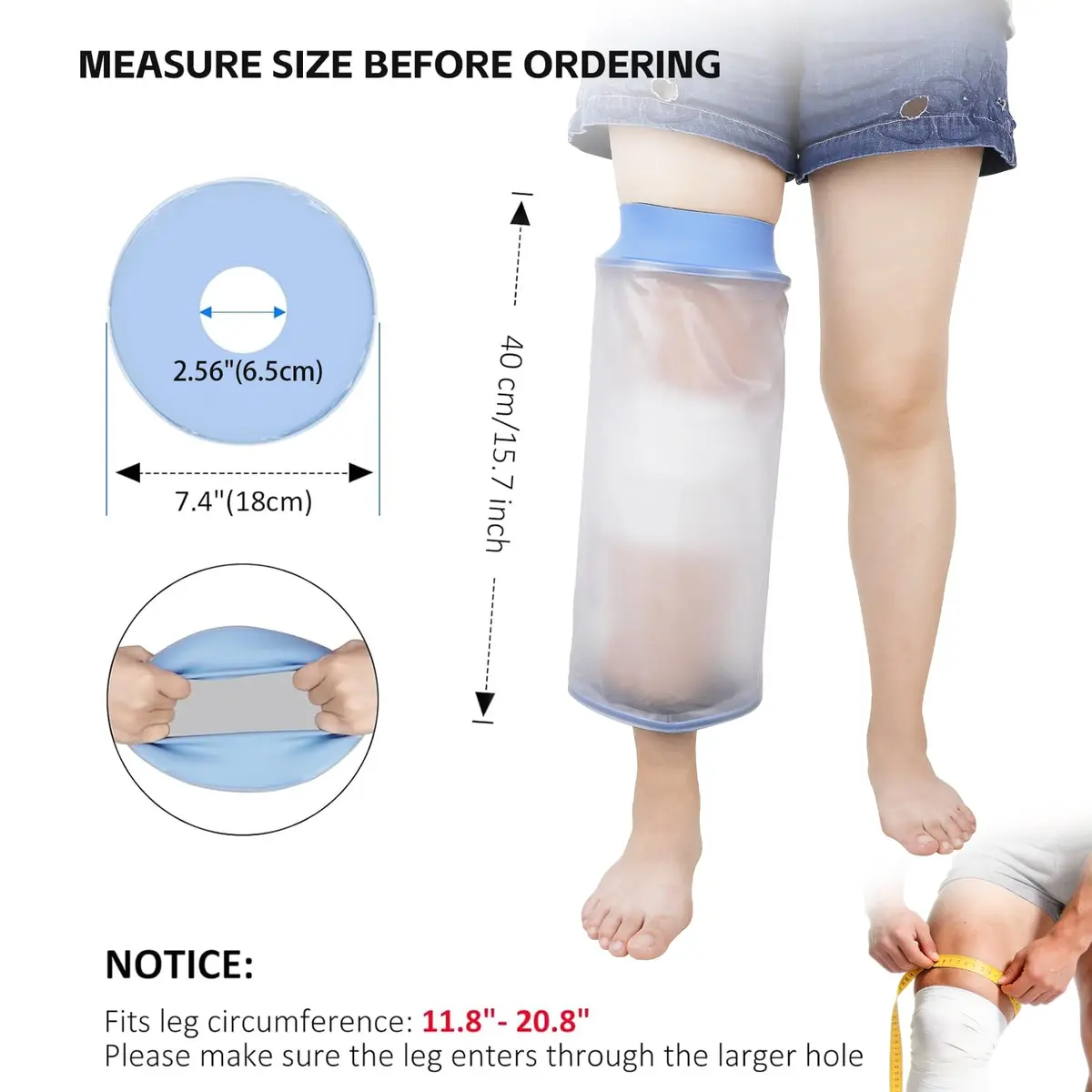 Zoyehoo Waterproof Knee Cover for Shower Adult After Surgery | Reusable, Watertight, Stretchy, Fits 11.8"-20.8" Leg Circumference - view 2