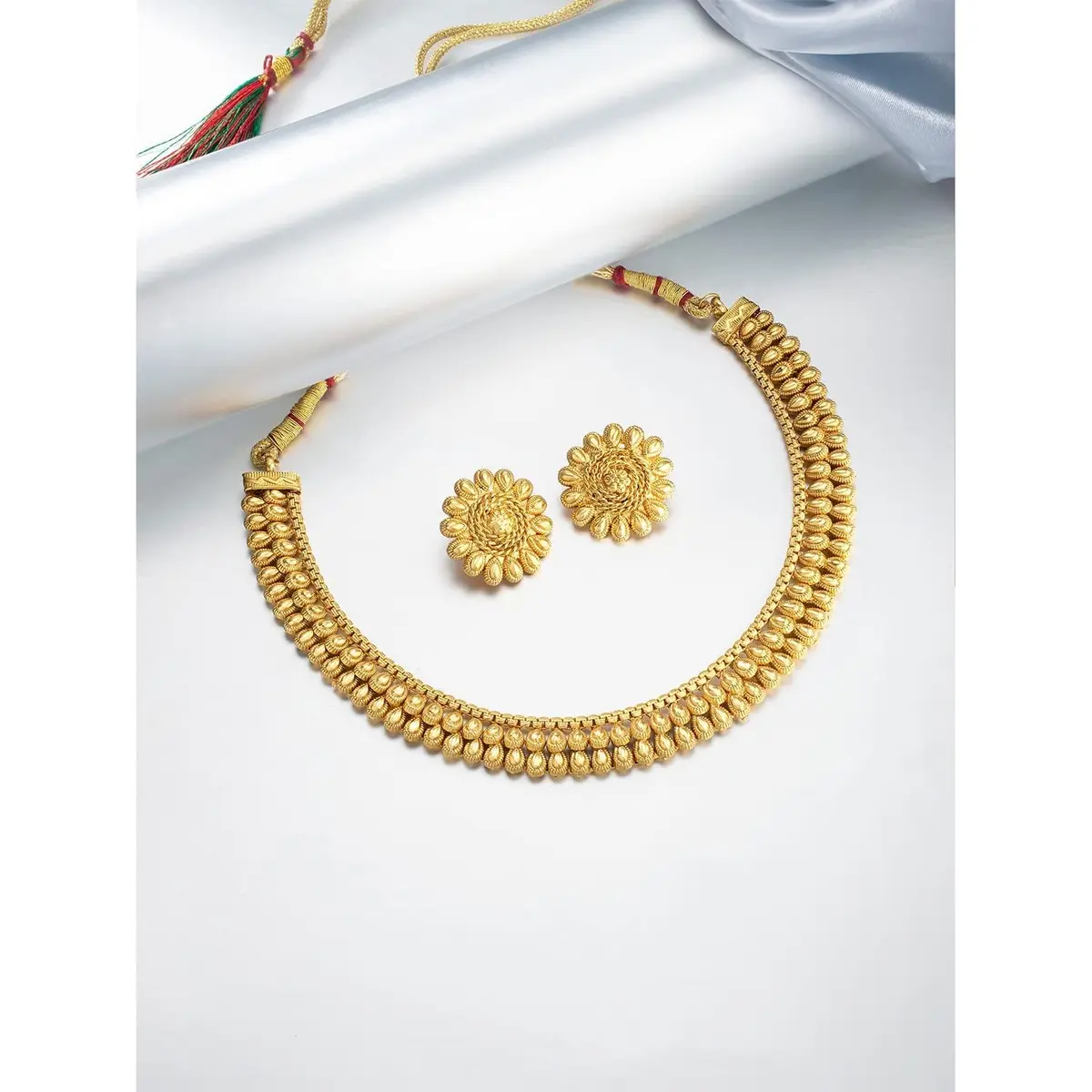 I Jewels Gold Plated Necklace and Earrings Set with Round Yellow Stones | 12.5cm Necklace Length, 2.5cm Earring Height - view 9