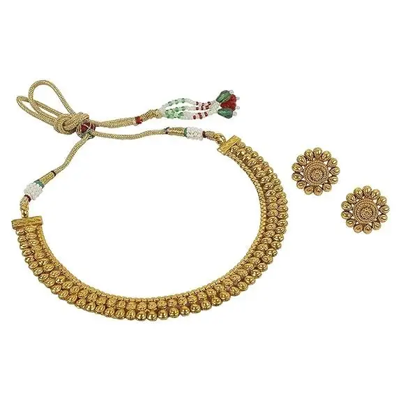 I Jewels Gold Plated Necklace and Earrings Set with Round Yellow Stones | 12.5cm Necklace Length, 2.5cm Earring Height - view 4
