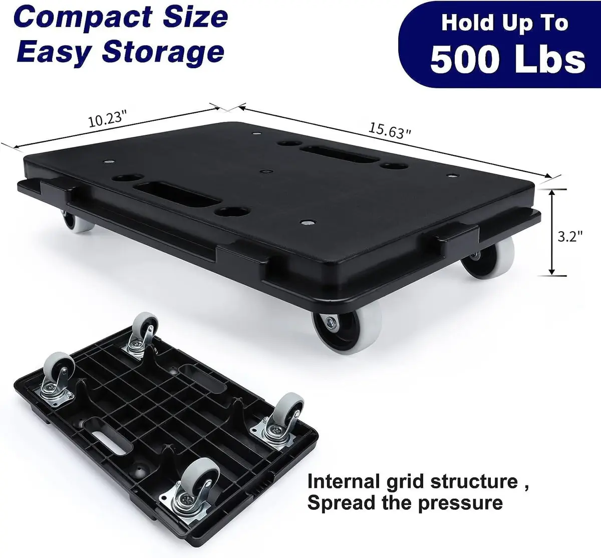 Insdawn Furniture Dolly 4 Pack Heavy Duty Moving Dollies 500 Lb Capacity | Connectable Wheels for Heavy Furniture - view 2