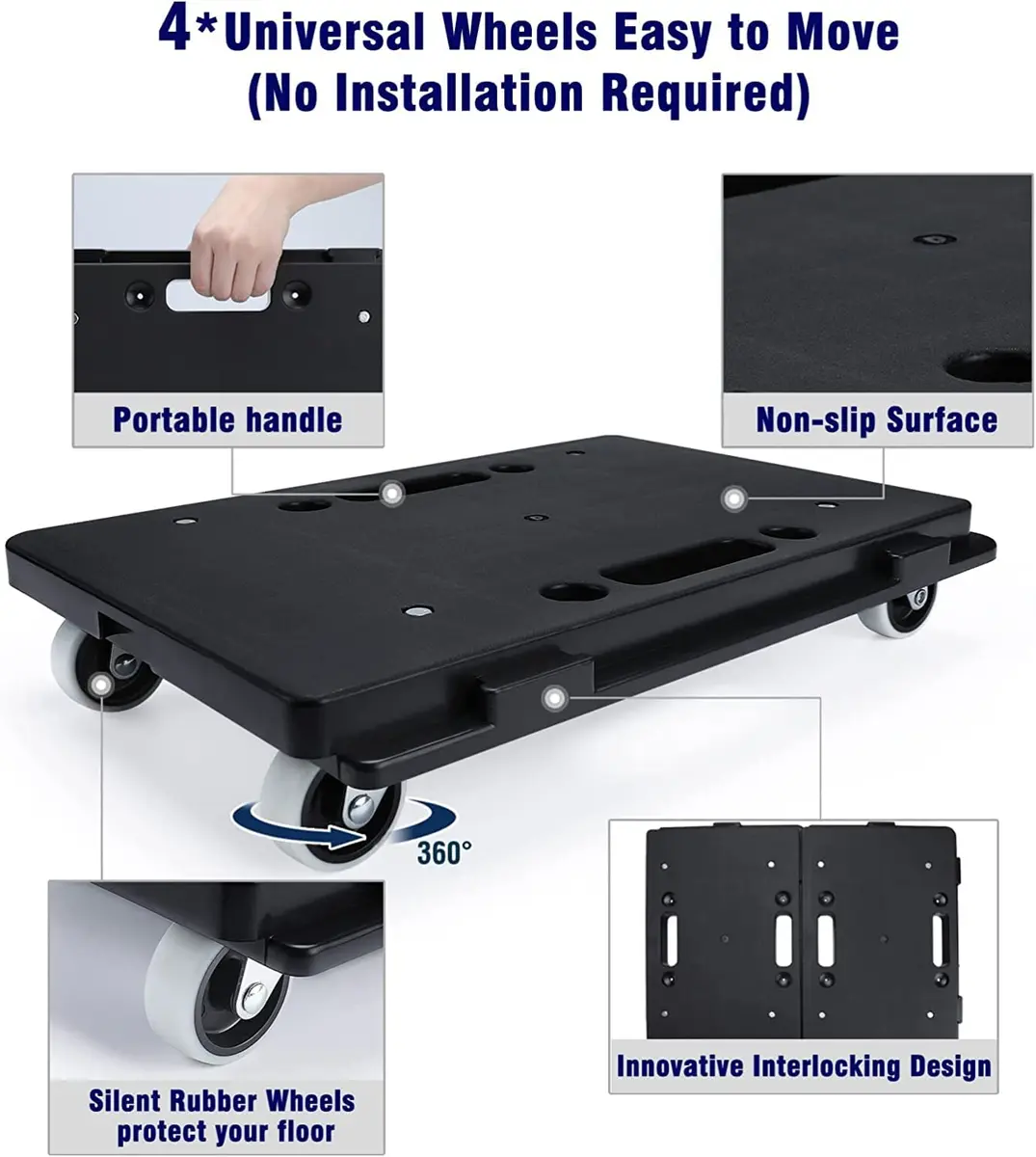 Insdawn Furniture Dolly 4 Pack Heavy Duty Moving Dollies 500 Lb Capacity | Connectable Wheels for Heavy Furniture - view 3