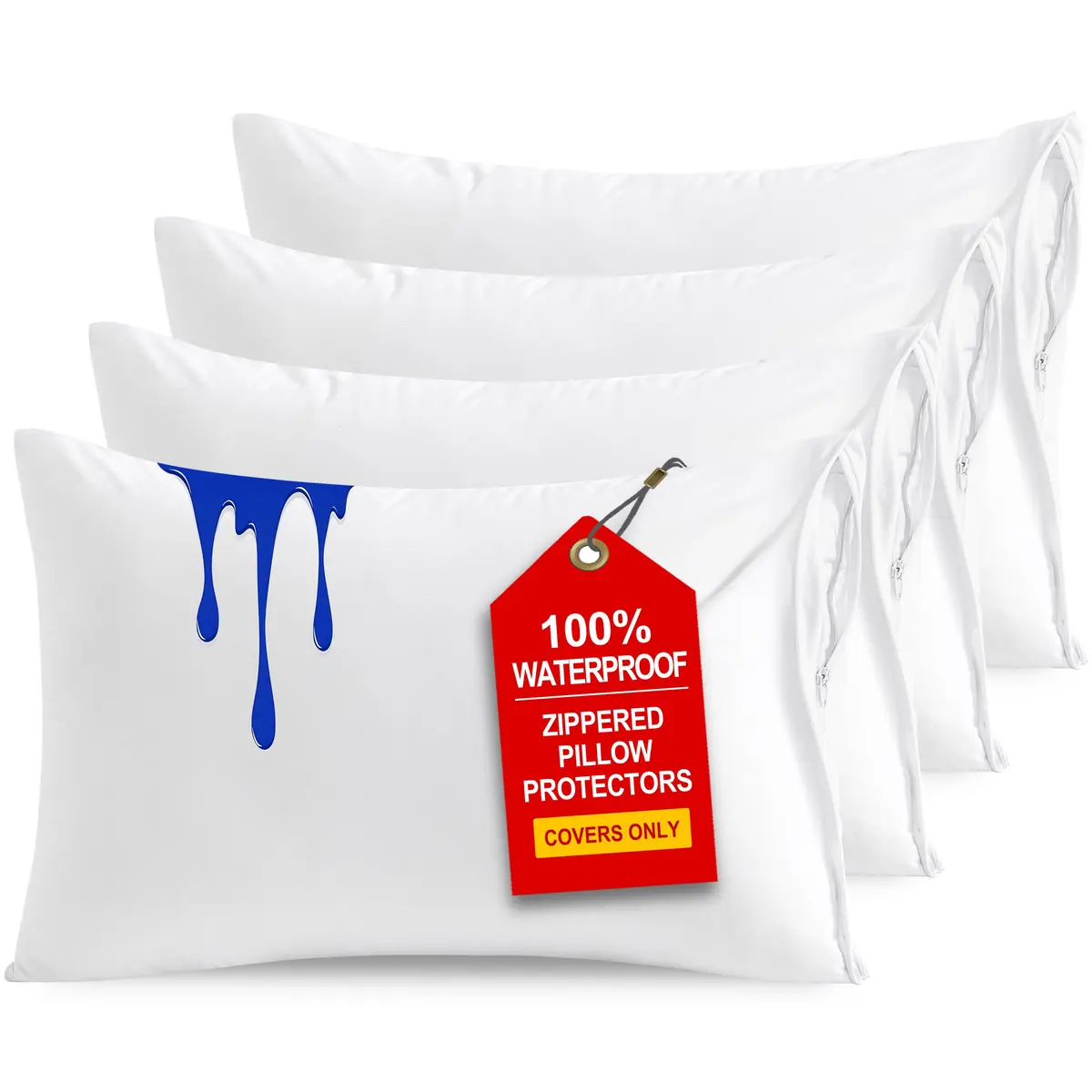 NTBAY Waterproof Standard Pillow Protectors | 4 Pack, White, Quiet TPU Layer, Zippered Fit (20 x 26 Inches) - main product image