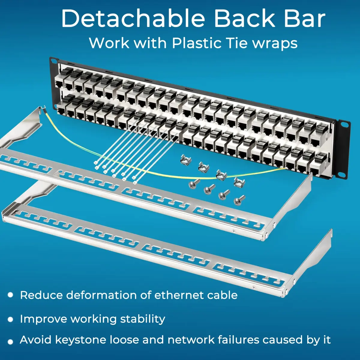 Rapink 48 Port Cat6A Shielded Patch Panel 19-Inch | 10Gbps STP Network Panel with Toolless Keystone Couplers - view 5