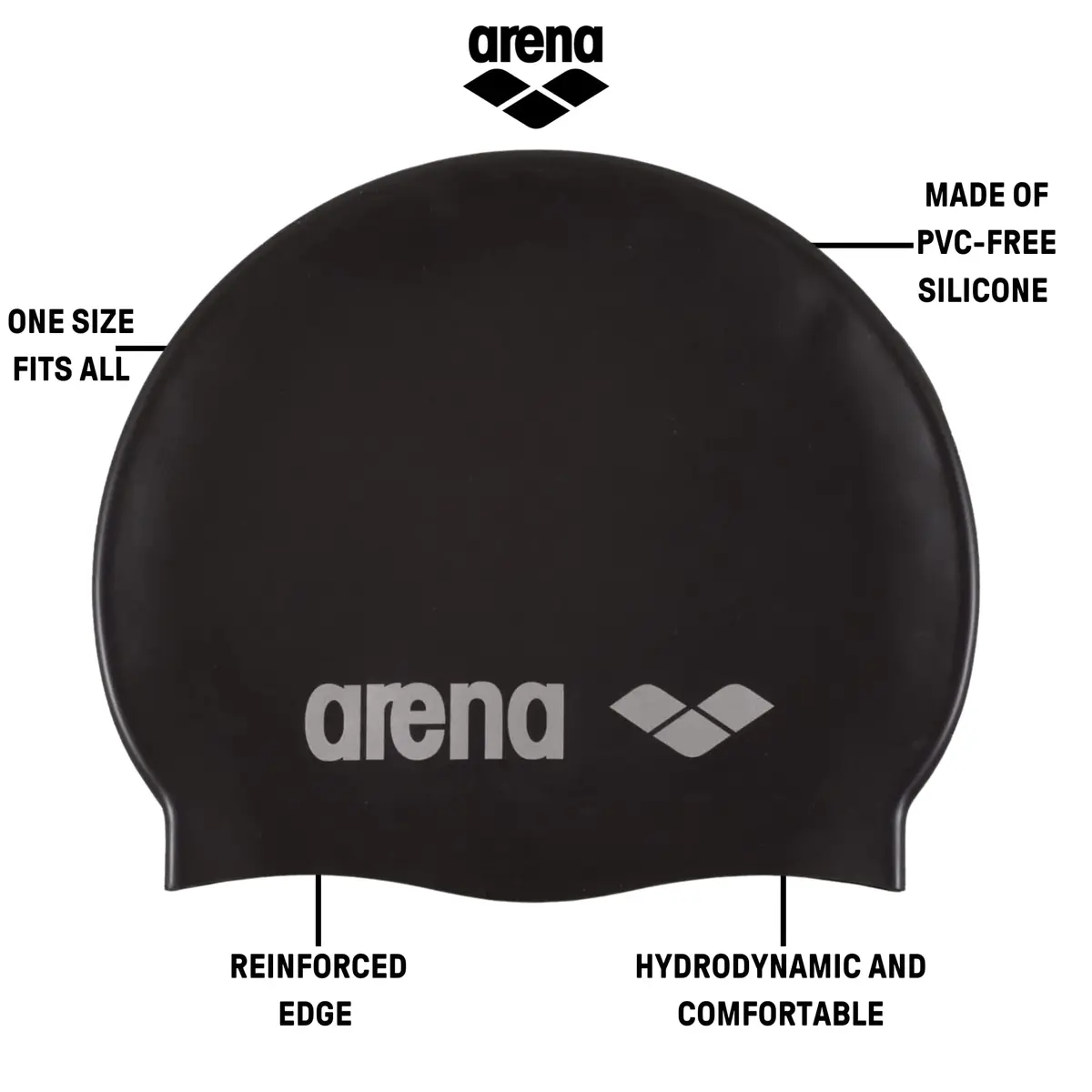 Arena Classic Unisex Silicone Swim Cap for Women and Men | Hydrodynamic, Durable & Comfortable - view 2
