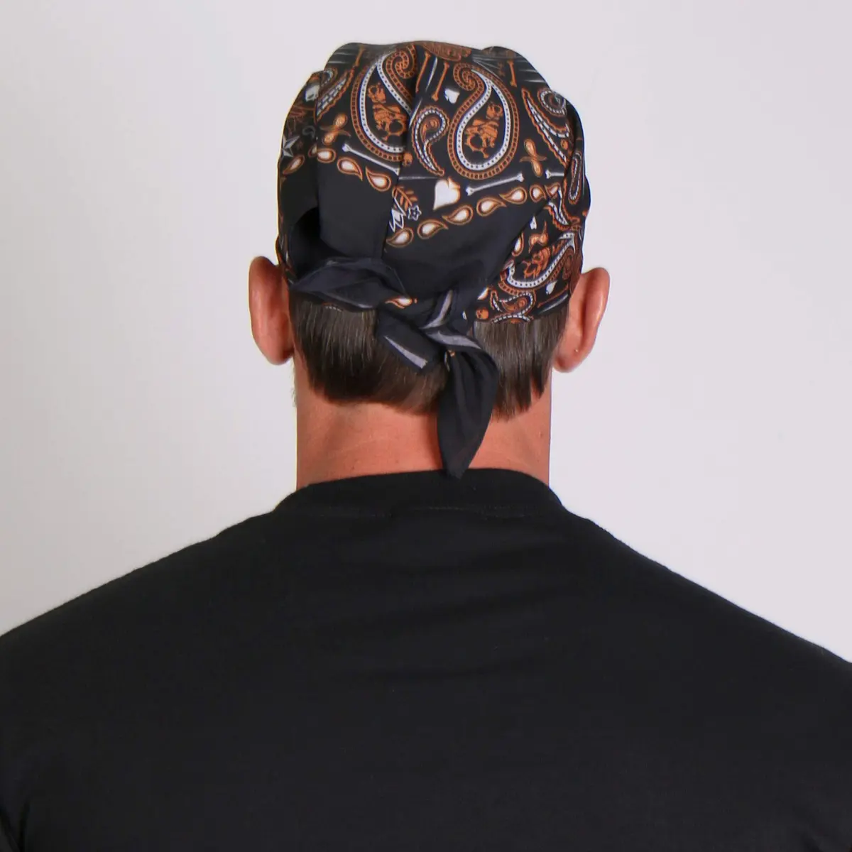 Hot Leathers BAB1069 Orange Paisley Skulls Bandana 21x21 | Classic Polyester Design for Biker Style - view 3