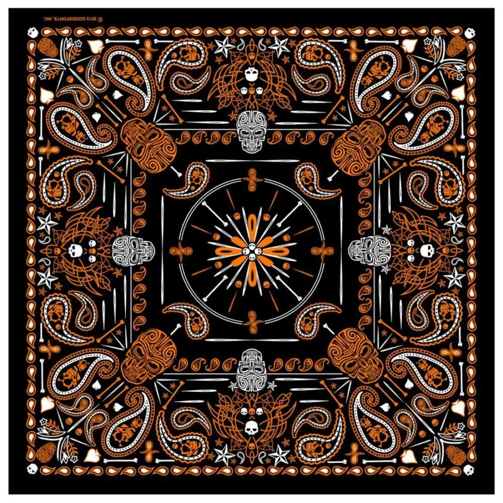 Hot Leathers BAB1069 Orange Paisley Skulls Bandana 21x21 | Classic Polyester Design for Biker Style - view 4