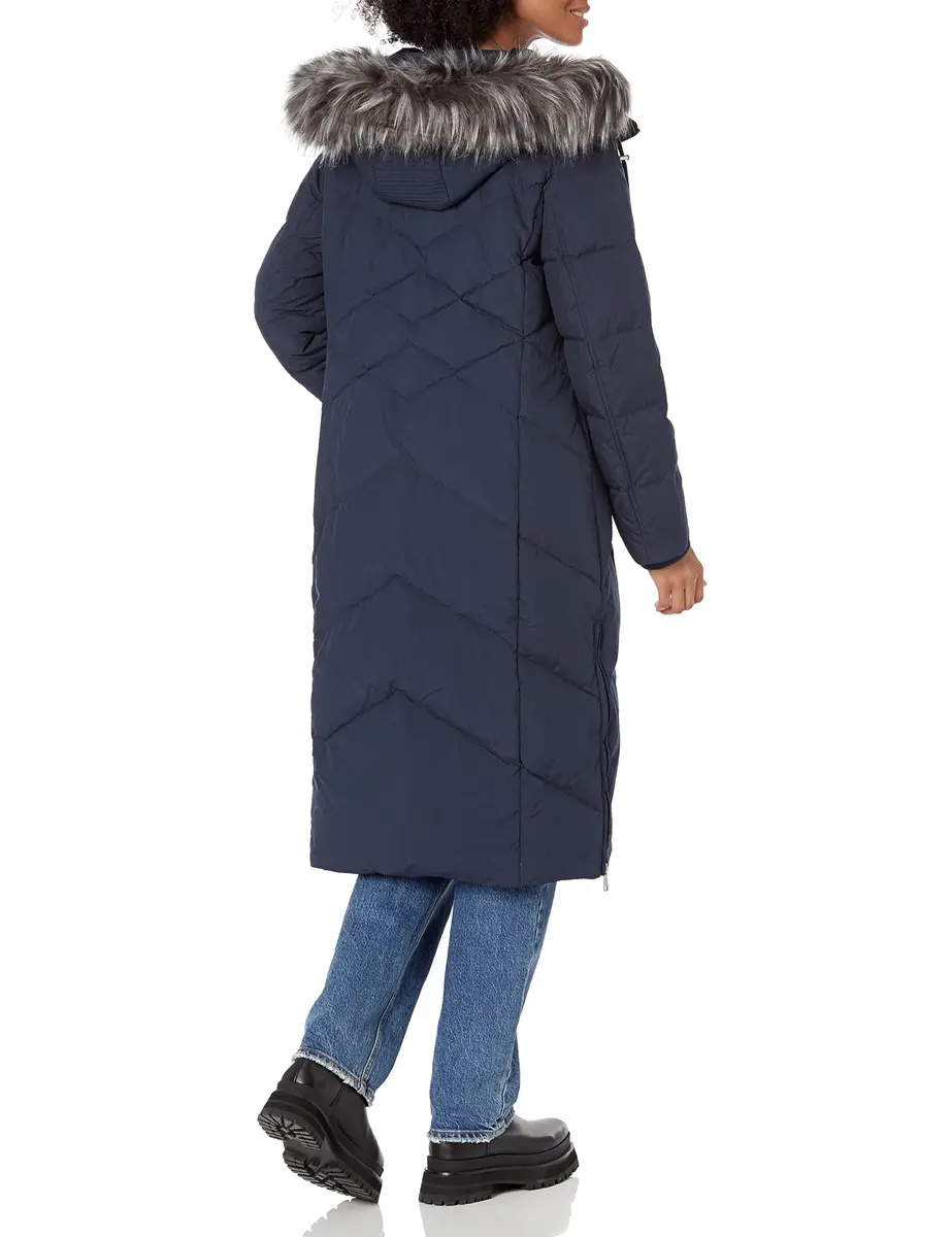 Andrew Marc Women's Long Down Jacket, Luxurious Ink, X-Small | Water-Resistant, Faux Fur Trim, Warm - view 2
