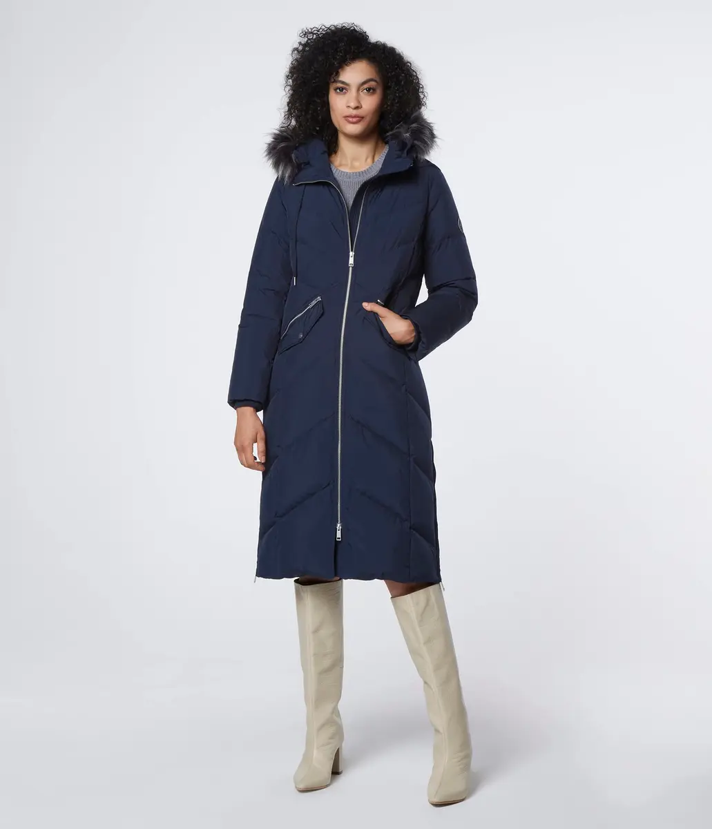 Andrew Marc Women's Long Down Jacket, Luxurious Ink, X-Small | Water-Resistant, Faux Fur Trim, Warm - view 4