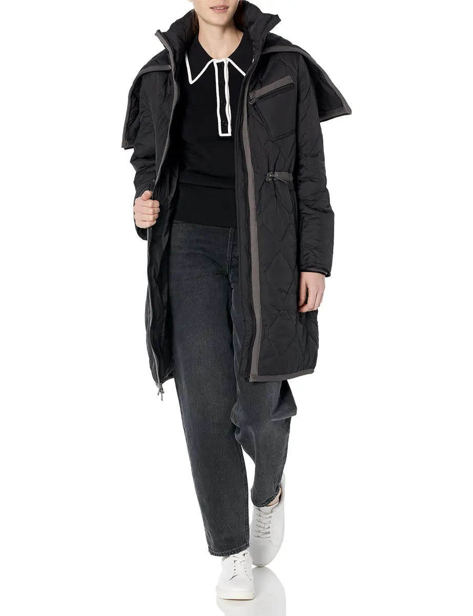 Andrew Marc Women's Long Jacket Signature Quilted Black X-Small | Stylish Winter Anorak with Lava-Quilt Design - main product image