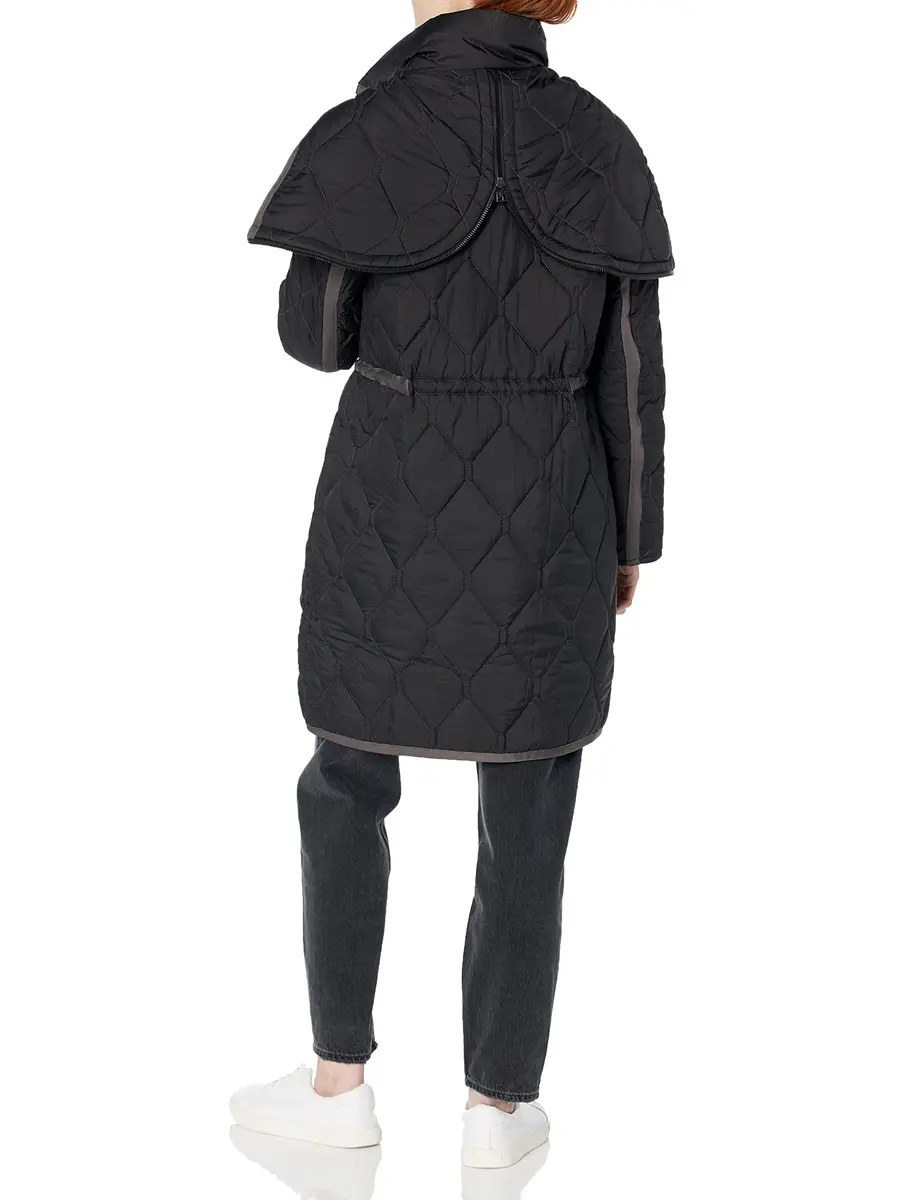 Andrew Marc Women's Long Jacket Signature Quilted Black X-Small | Stylish Winter Anorak with Lava-Quilt Design - view 2