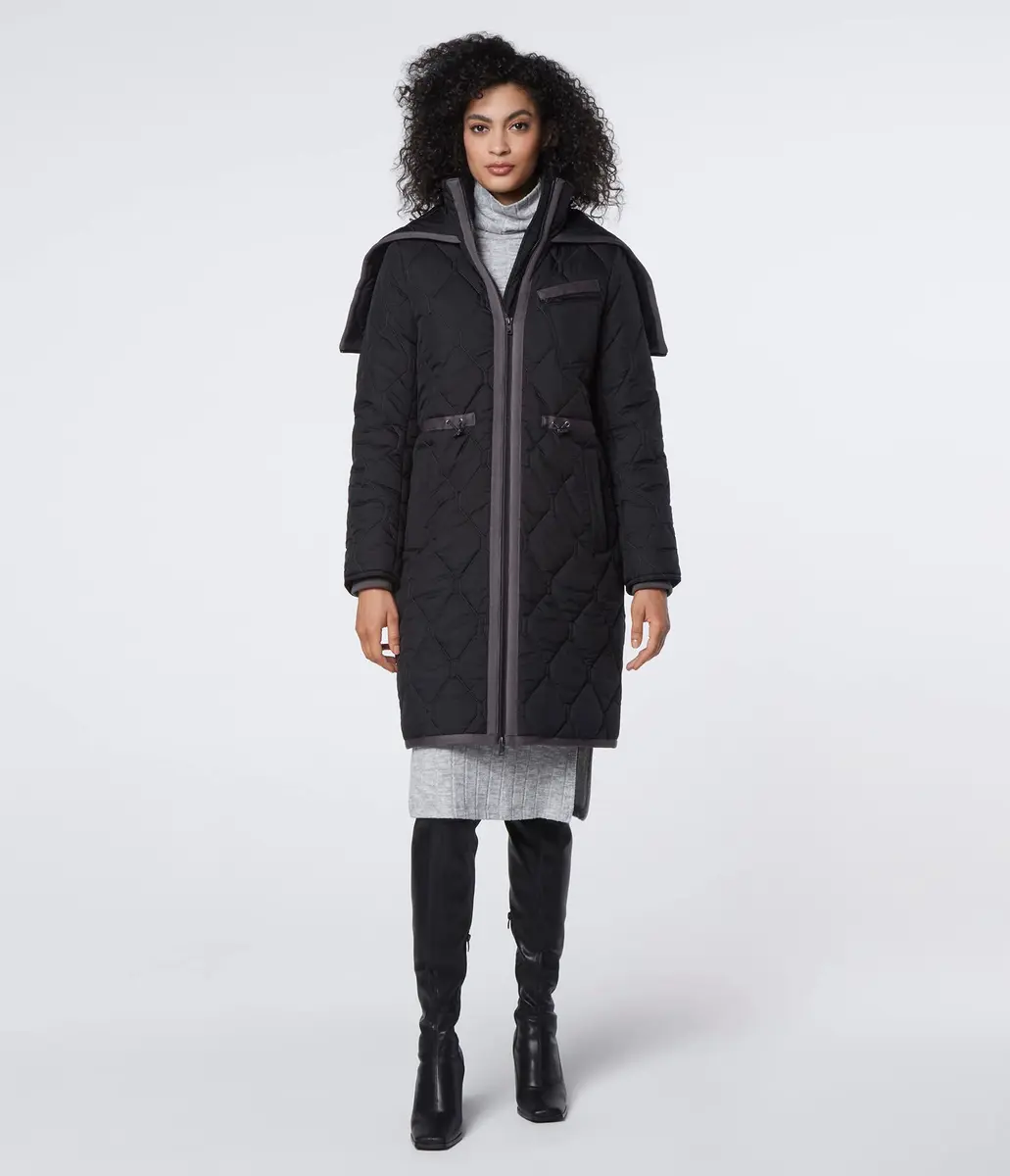 Andrew Marc Women's Long Jacket Signature Quilted Black X-Small | Stylish Winter Anorak with Lava-Quilt Design - view 4
