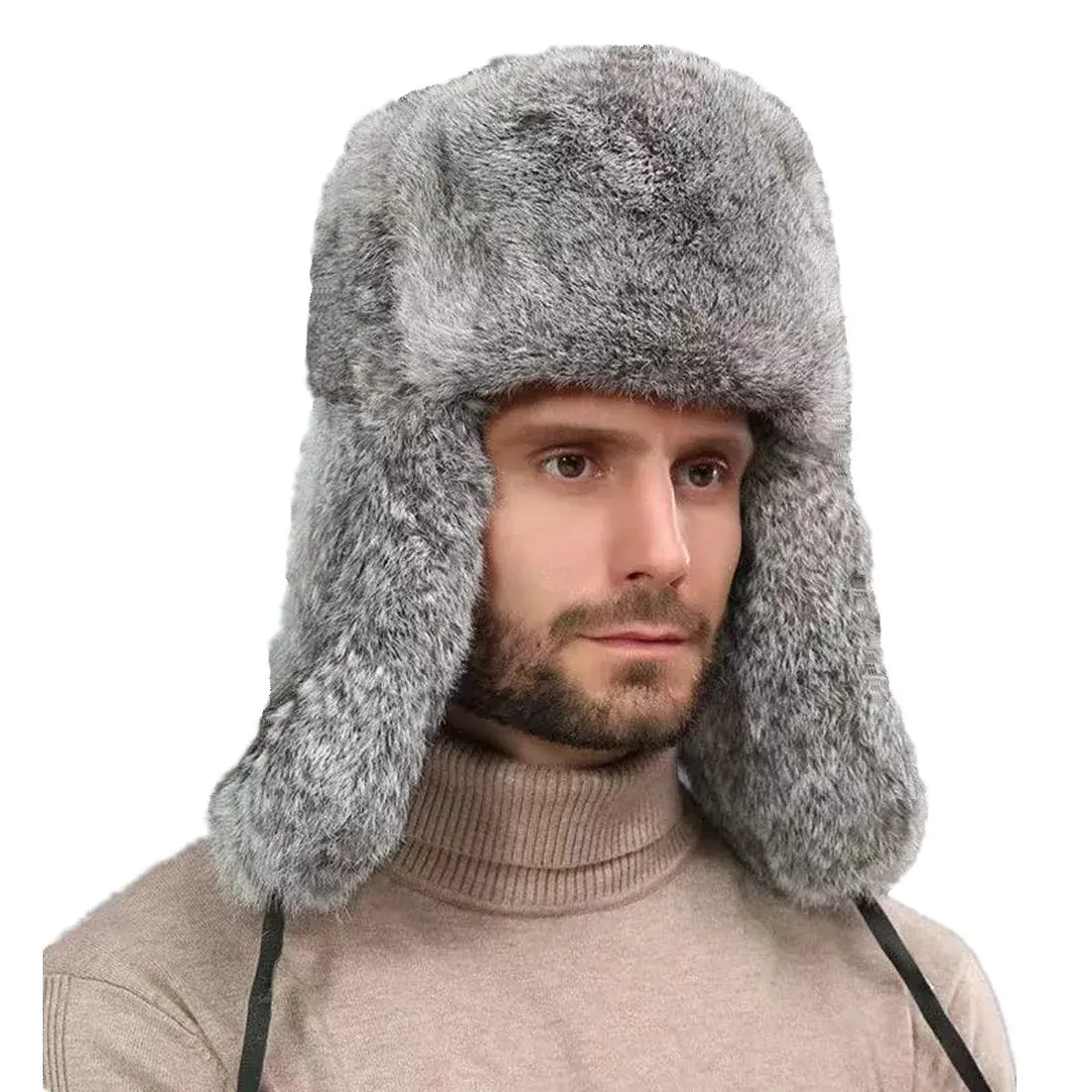 HKSICHENGKEJI Trapper Russian Trooper Hat Gray | Warm Faux Fur Earflap Cap for Cold Weather - main product image